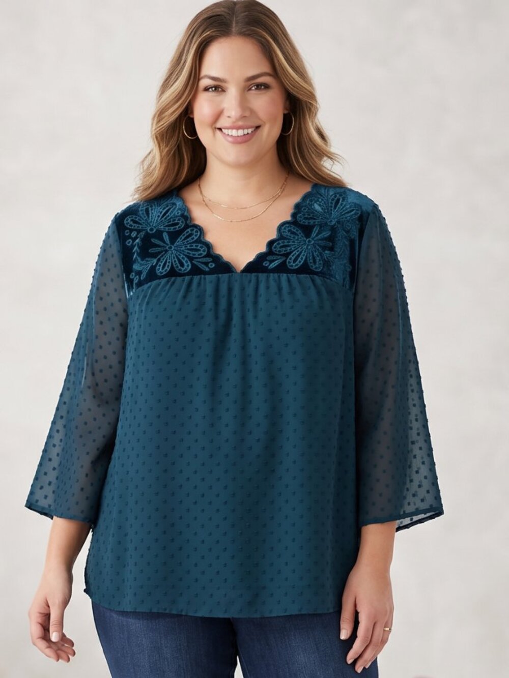 Women's Navy Blue Embroidered Blouse – Size large